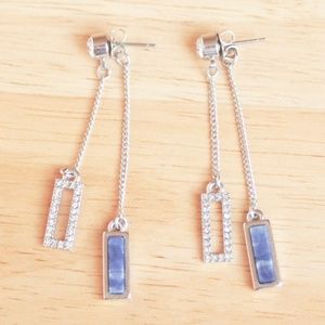 Real Stone Purple Amethyst Rectangle Bohemian Drop Mid Century Art Deco Earring